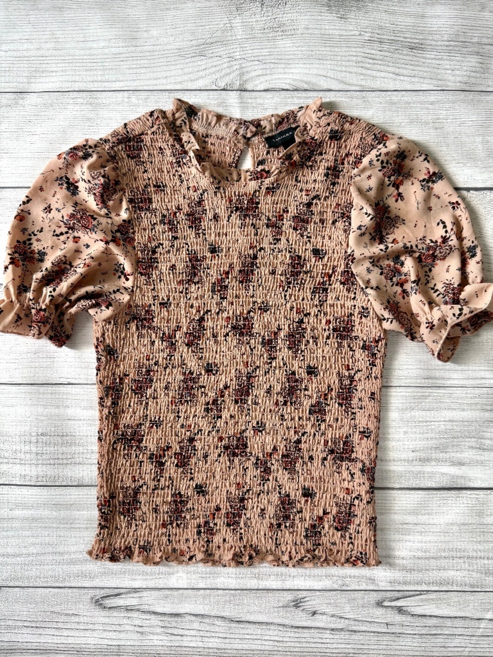 Tamara H Floral Smocked Puff Sleeve Top Blush Pink Cottagecore Romantic Size M